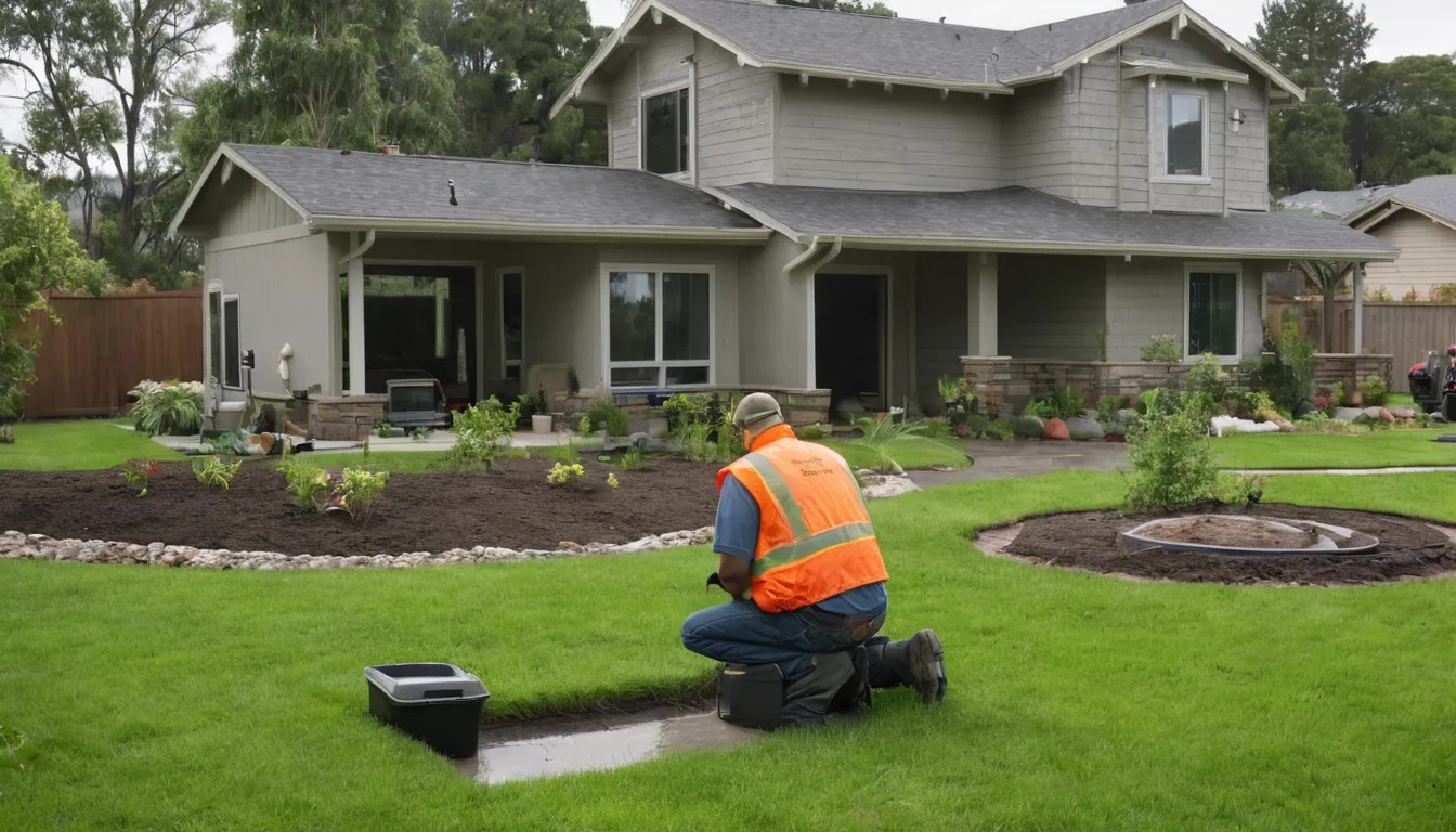 Provider inspecting a sewer cleanout in a Dearborn front yard with a camera monitor nearby